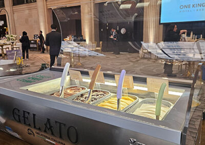 Gelato Tabletop with lid open to display four pans of gelato