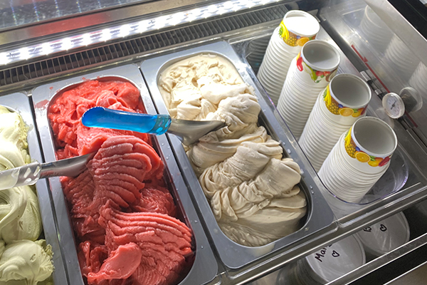 Gelato on display in cart