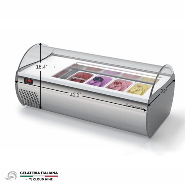 Gelato Tabletop Display showing dimensions